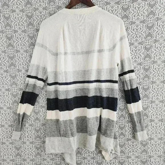 Loft wool blend open front waterfall gray sweater cardigan women's M - Picture 2 of 6